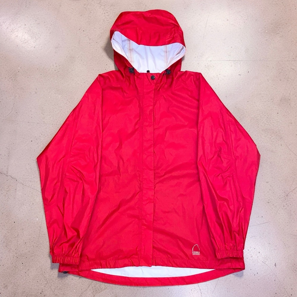 Sierra Designs Mens L Red Hooded Nylon Rain Jacket Waterproof Shell